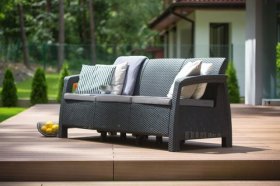 Диван пластиковый Корфу Макс (Corfu love seat max) графит в Воткинске - votkinsk.ok-mebel.com | фото 3