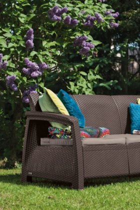 Диван пластиковый Корфу Макс (Corfu love seat max) коричневый в Воткинске - votkinsk.ok-mebel.com | фото 2