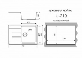 Каменная мойка ULSTONE U-219 (755х505) в Воткинске - votkinsk.ok-mebel.com | фото 2