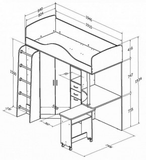 Кровать-чердак "Теремок-1" Дуб молочный/Голубой в Воткинске - votkinsk.ok-mebel.com | фото 2