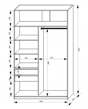 Шкаф-купе 1400 серии SOFT D1+D3+B2+PL1 (2 ящика+1штанга) профиль «Графит» в Воткинске - votkinsk.ok-mebel.com | фото 3