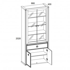 Шкаф с витриной 2V2D1S, MAGELLAN, цвет Сосна винтаж в Воткинске - votkinsk.ok-mebel.com | фото 2