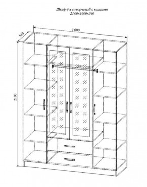 СОФИ СШК1600.1Шкаф 4-х ств с2мя зерк, 2 ящиками в Воткинске - votkinsk.ok-mebel.com | фото 2